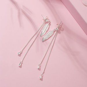 NEW 925 Sterling Silver Leaf Tassel Drop Earrings